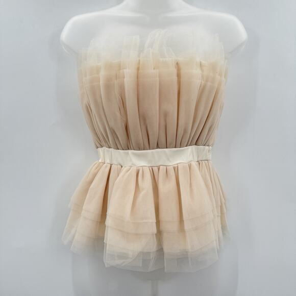 Entro Tulle Banded Strapless Top Sz S Blush Beige Coquette Ruffle Feminine New - Picture 2 of 11